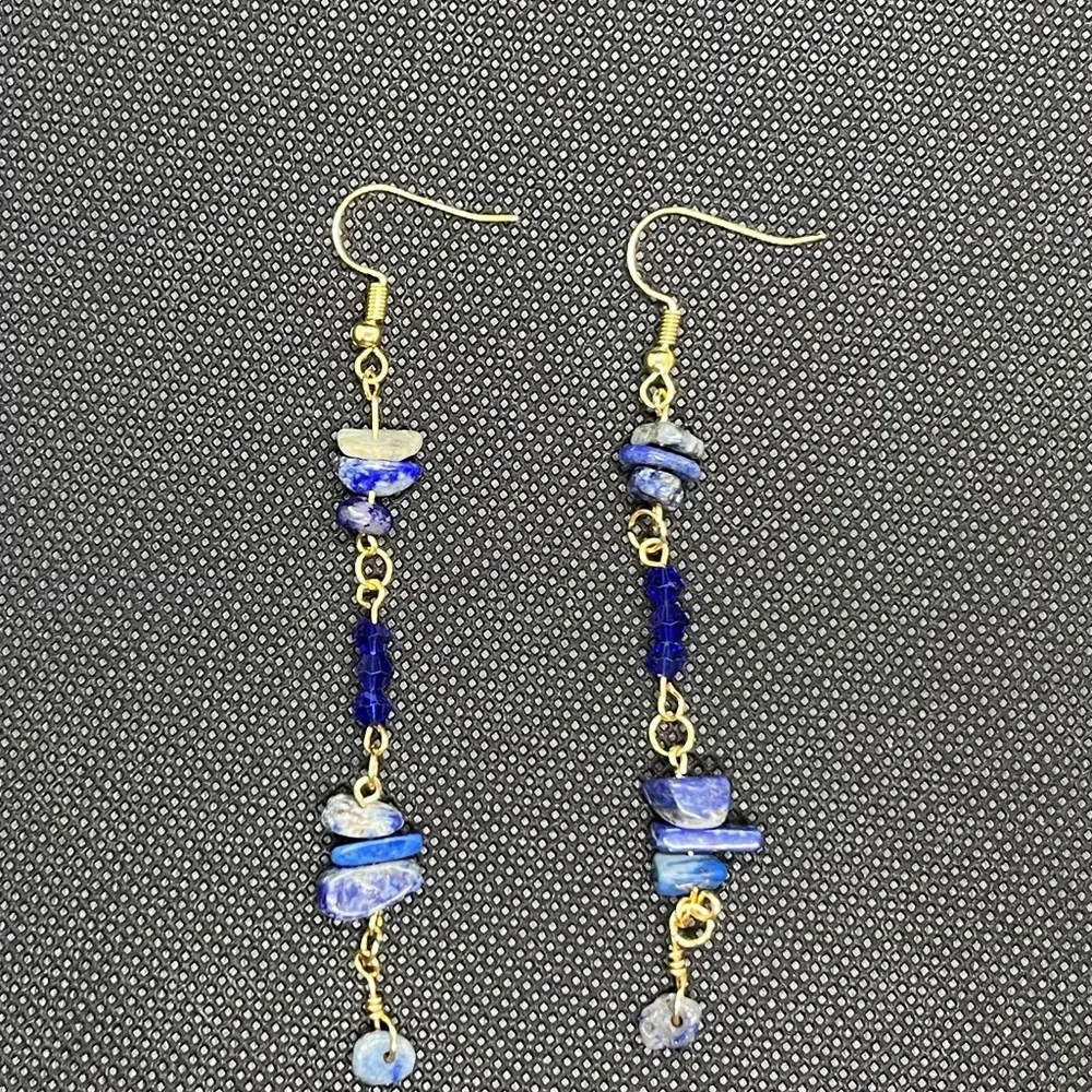 Blue and Gold Dangle Earrings - Picture 1 of 1